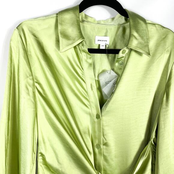 Song of style‎ Marta Mini Dress Pistachio Green Satin Button Front Sz XXS - Picture 6 of 12